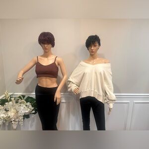 Aerie Brown Crop Top and Cream Off-Shoulder Sweater